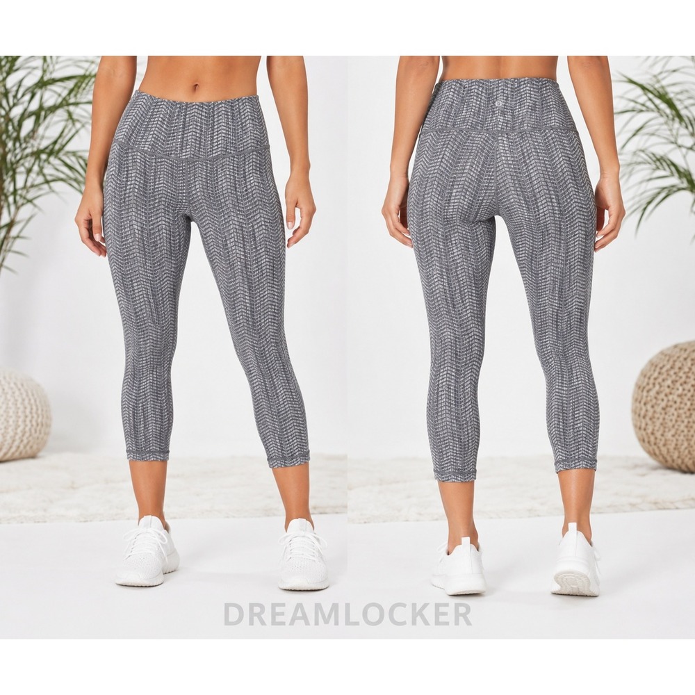 Lululemon Leggings Womens 8 Wunder Under Gray Patterned High Rise Crop Pull On